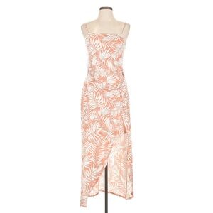 No Boundaries Strapless Peach Leaf Print Dress
